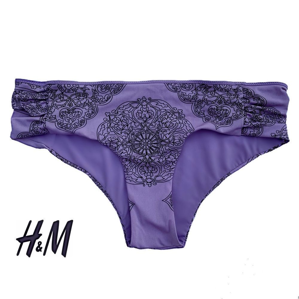 H&M Purple and Black Floral Bikini Hipster Bottoms